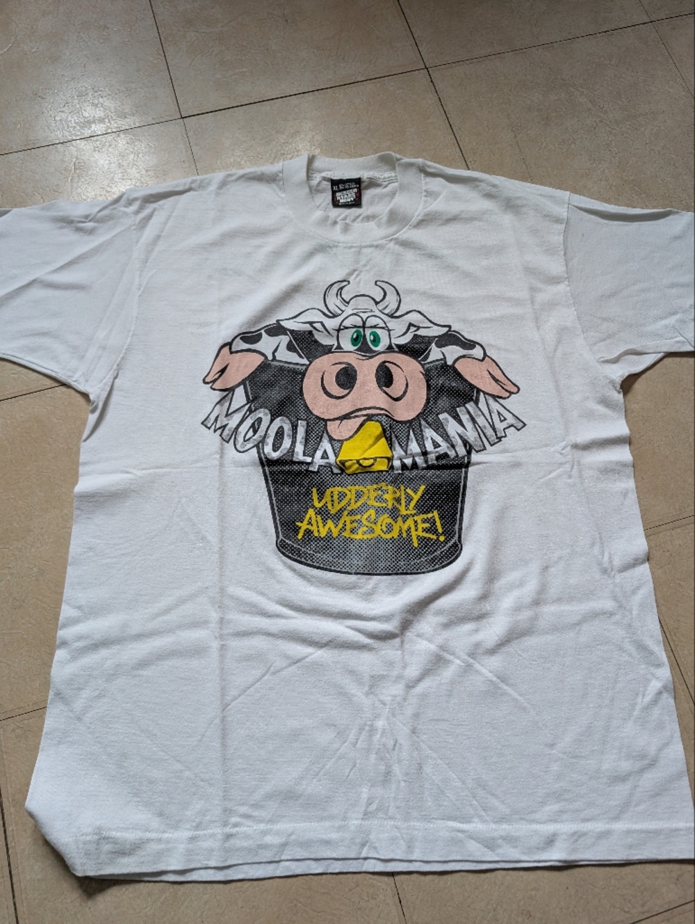 Screen Stars White Tee with Cow Graphic